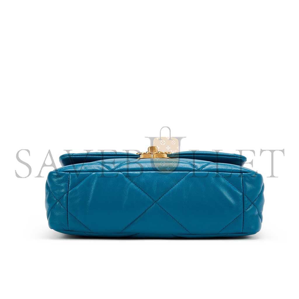 Ch*el 19 flap bag in teal blue lambskin as1160 (26*16*9cm)